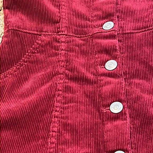 H&M Divided Burgundy Stretch Corduroy Fit & Flare Button Front Jumper Mini - Picture 3 of 5